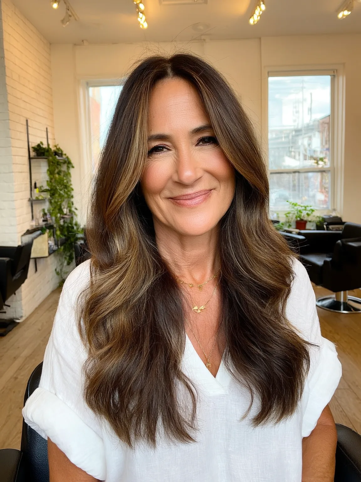 Long Voluminous Wavy Layers with Caramel Balayage